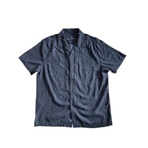 Tommy Bahama 100% Silk Camp Shirt Navy Embroidered Floral Tropical XL Vacation